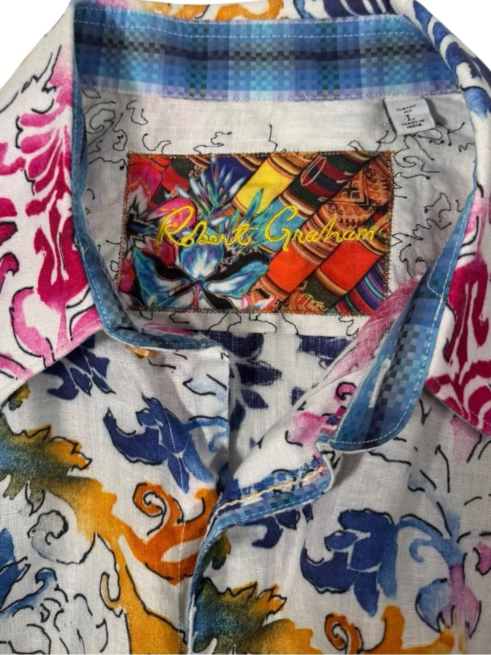 Robert Graham Linen Floral Abstract Shirt Men’s Large Multicolor - Picture 3 of 6